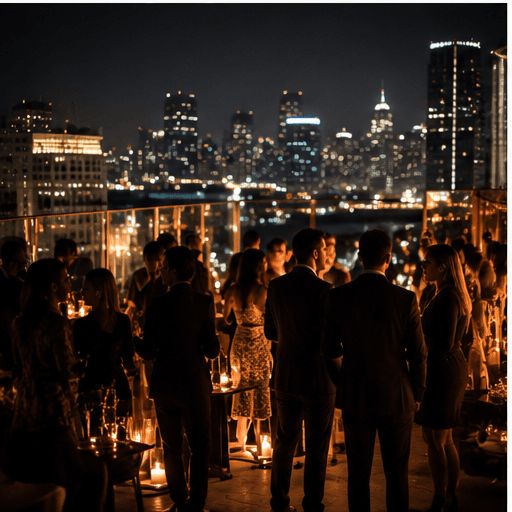 Rooftop Event mit Skyline